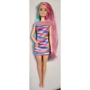 2016 Barbie Leopard Rainbow Hair Doll Blue Eyes With Original Earrings Dress